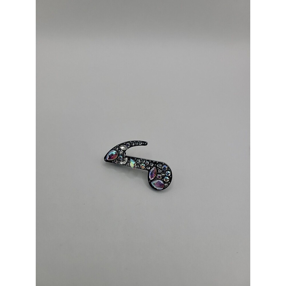 Music Note Brooch Rhinestone Silver Tone AB Crystal Pin Musical Jewelry Gift